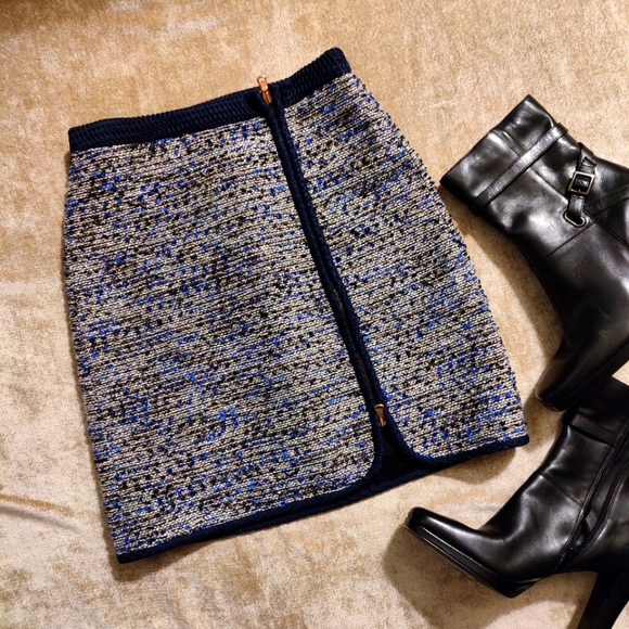 J.Crew Metallic Tweed Blue Rose Gold Zip Mini Skirt, Sz 00 - Picture 1 of 12